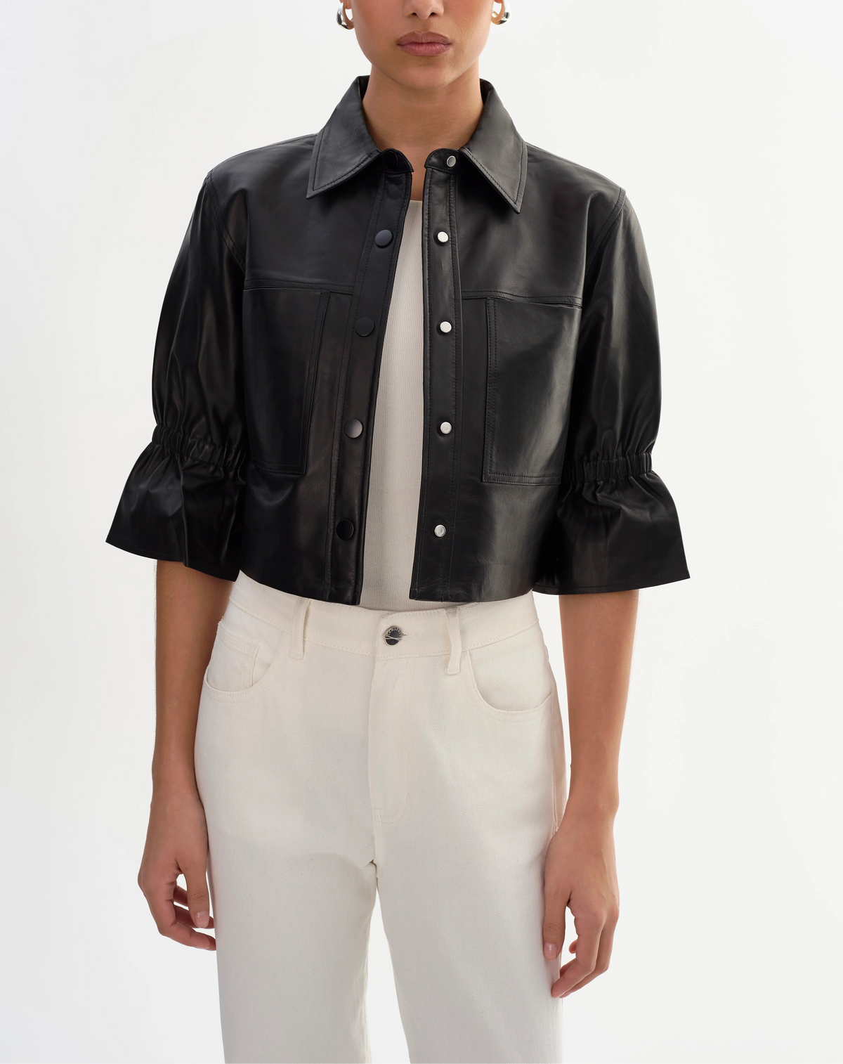 Lamarque Carolina Ruffle Sleeve Leather Jacket