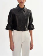 Lamarque Carolina Ruffle Sleeve Leather Jacket