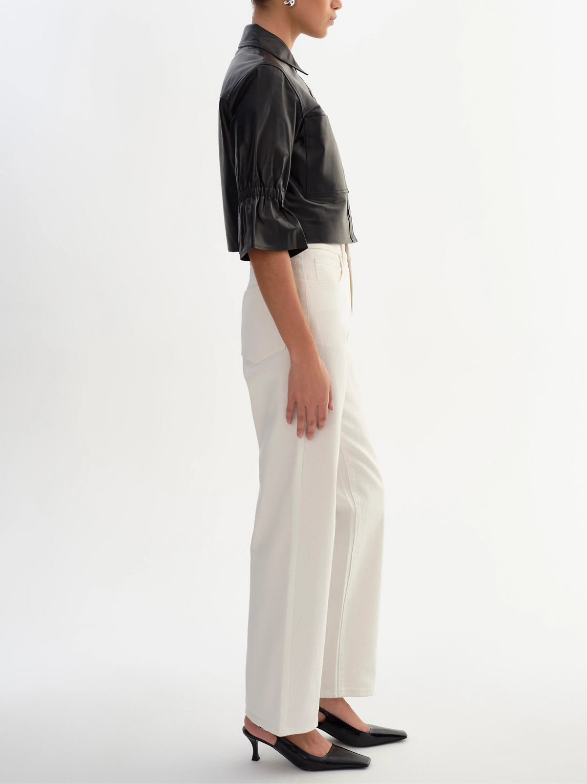 Lamarque Carolina Ruffle Sleeve Leather Jacket