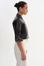 Lamarque Carolina Ruffle Sleeve Leather Jacket