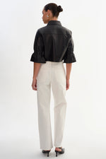 Lamarque Carolina Ruffle Sleeve Leather Jacket