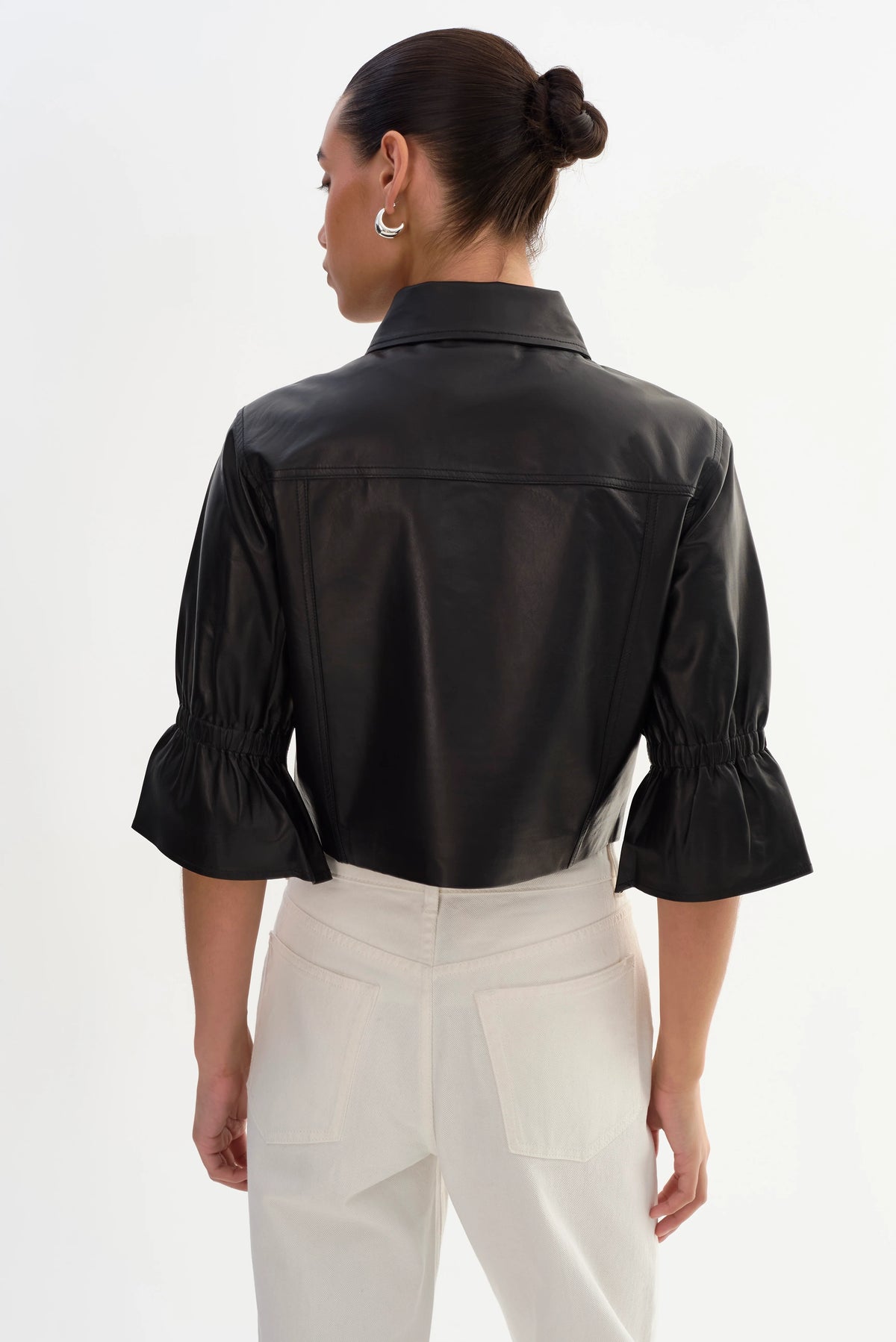 Lamarque Carolina Ruffle Sleeve Leather Jacket