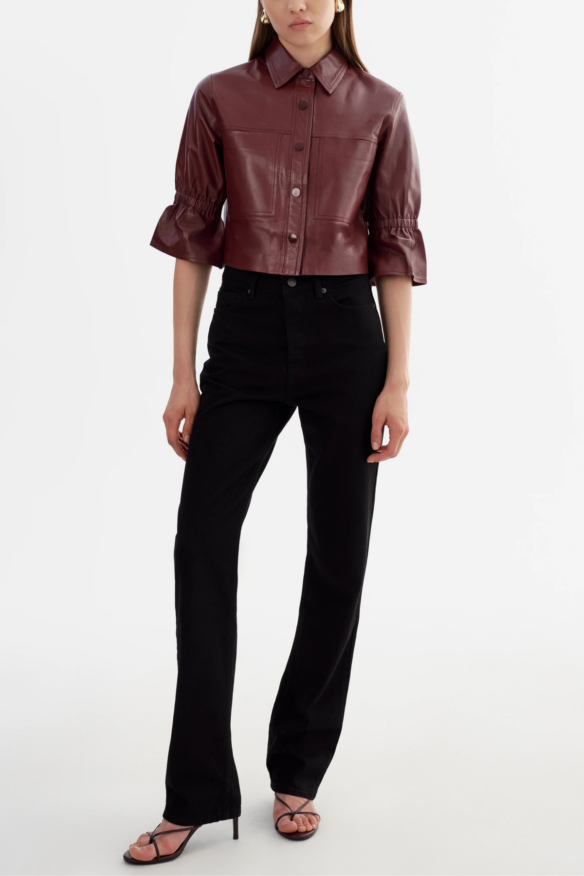 Lamarque Carolina Ruffle Sleeve Leather Jacket