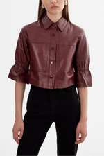 Lamarque Carolina Ruffle Sleeve Leather Jacket