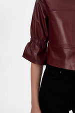 Lamarque Carolina Ruffle Sleeve Leather Jacket