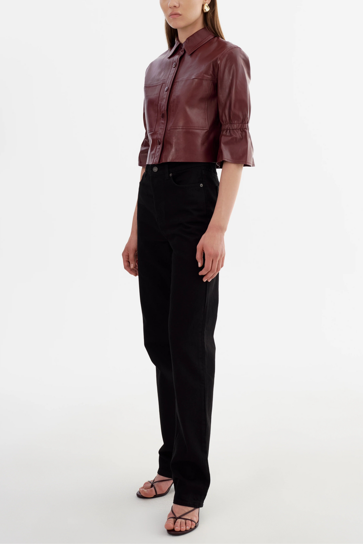 Lamarque Carolina Ruffle Sleeve Leather Jacket