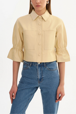 Lamarque Carolina Ruffle Sleeve Leather Jacket