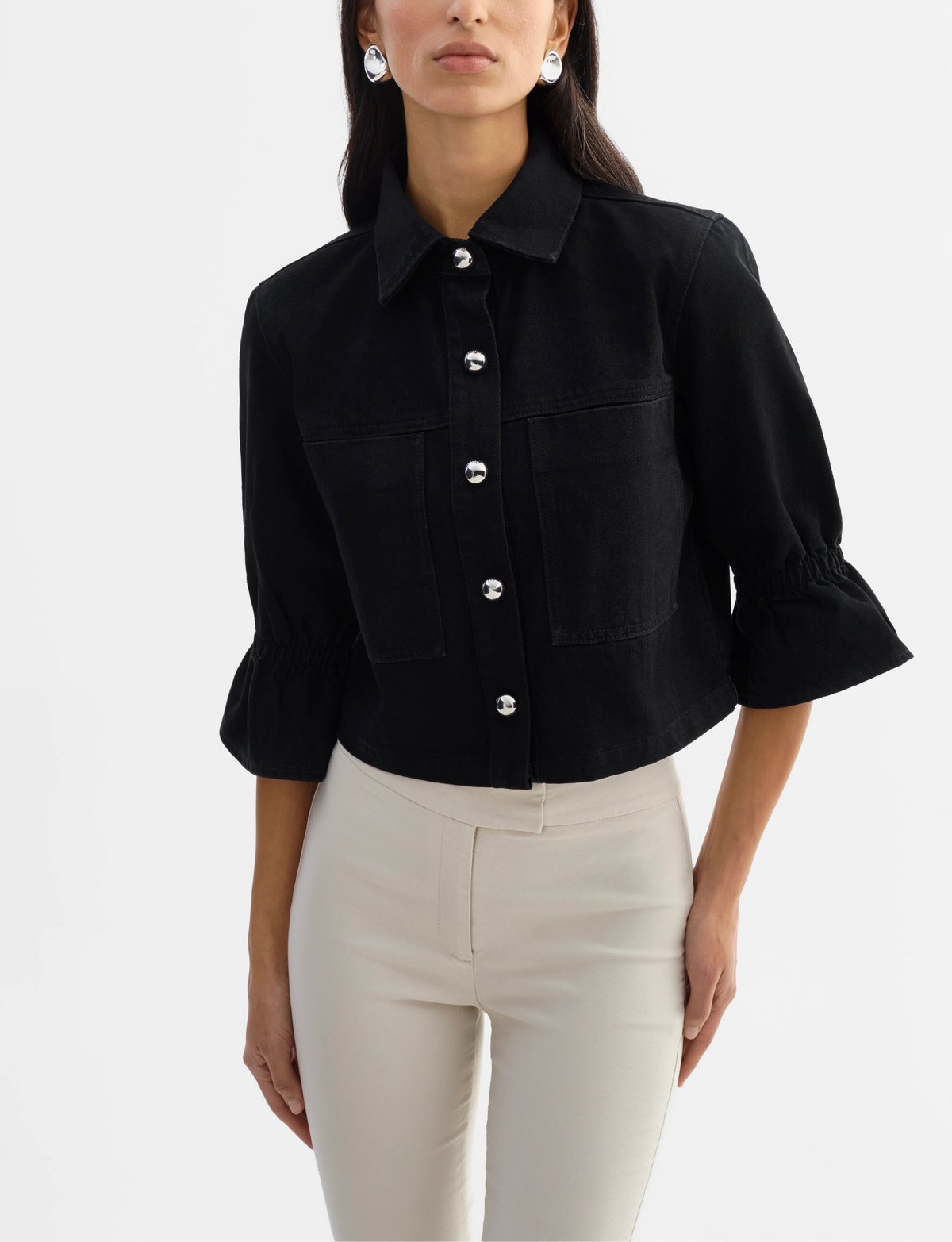 Lamarque Carolina D Denim Ruffle Sleeve Jacket