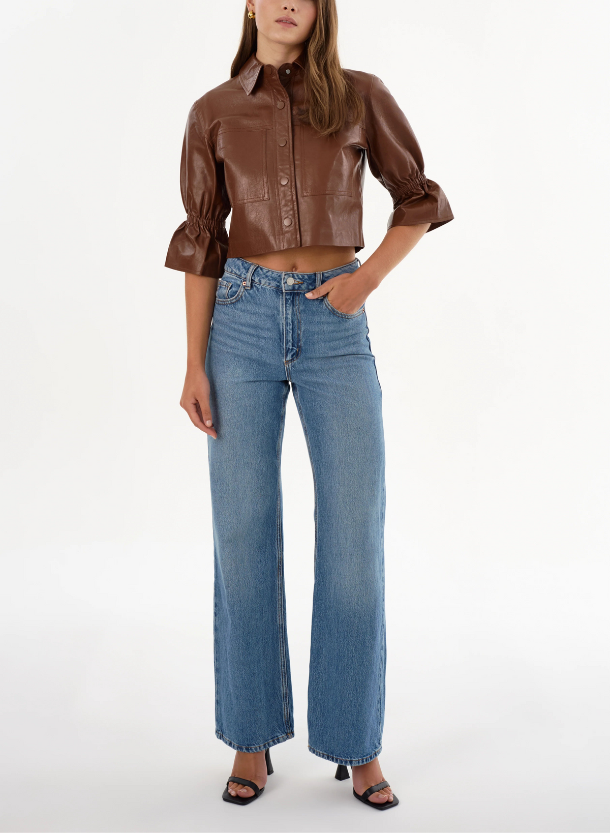 Lamarque Carolina Ruffle Sleeve Leather Jacket