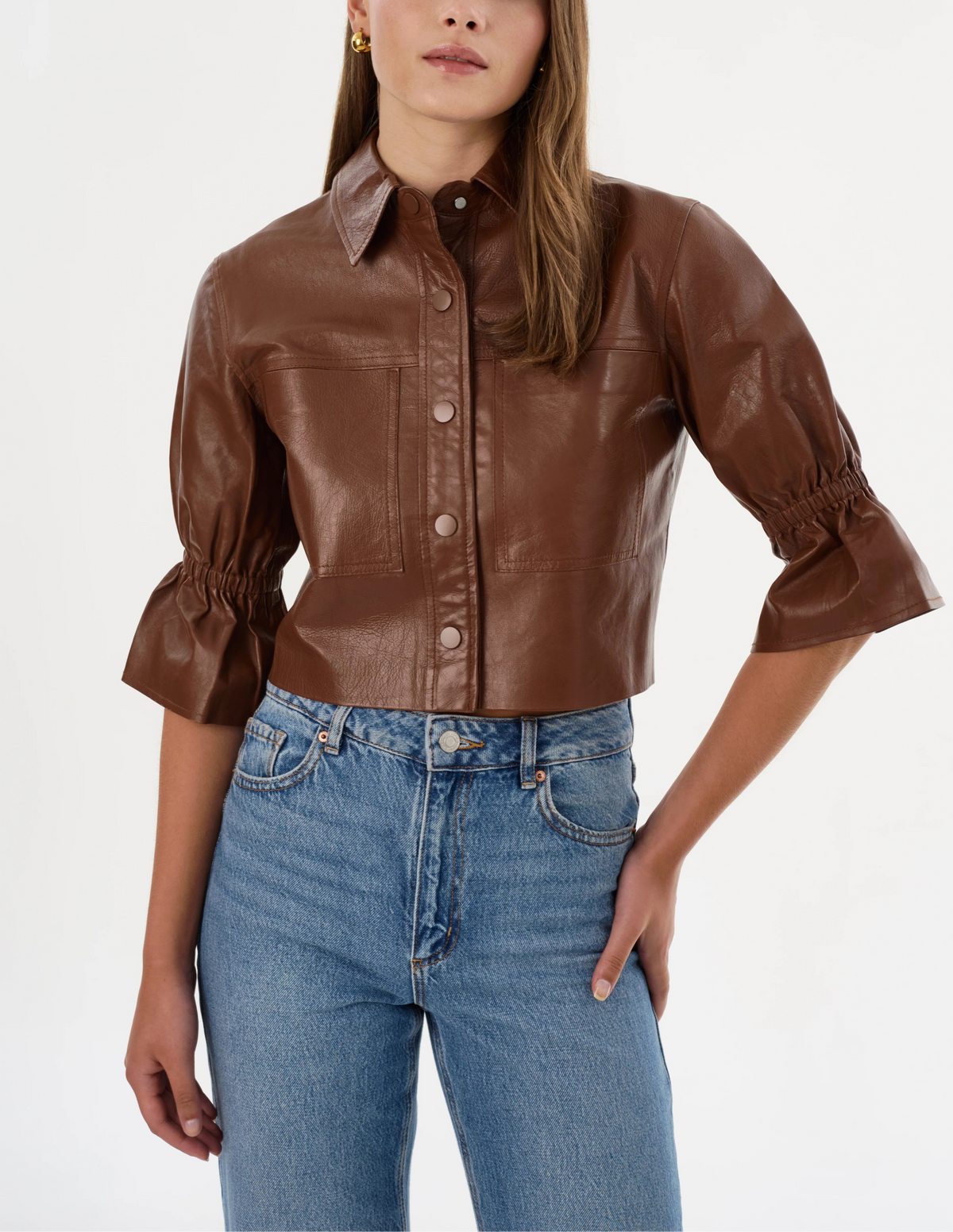 Lamarque Carolina Ruffle Sleeve Leather Jacket