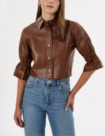 Lamarque Carolina Ruffle Sleeve Leather Jacket