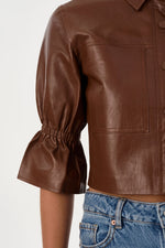 Lamarque Carolina Ruffle Sleeve Leather Jacket
