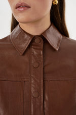 Lamarque Carolina Ruffle Sleeve Leather Jacket