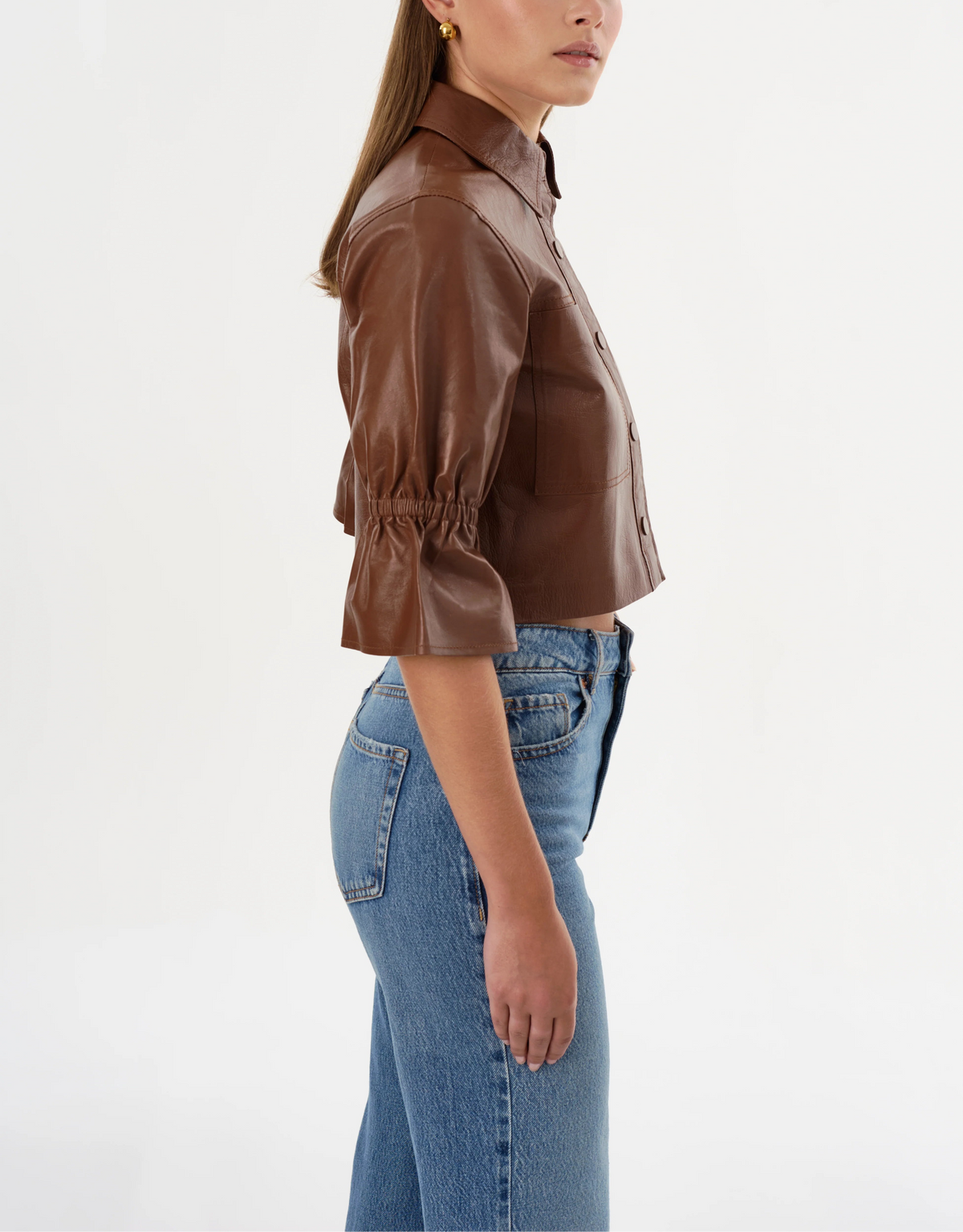 Lamarque Carolina Ruffle Sleeve Leather Jacket