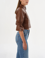 Lamarque Carolina Ruffle Sleeve Leather Jacket