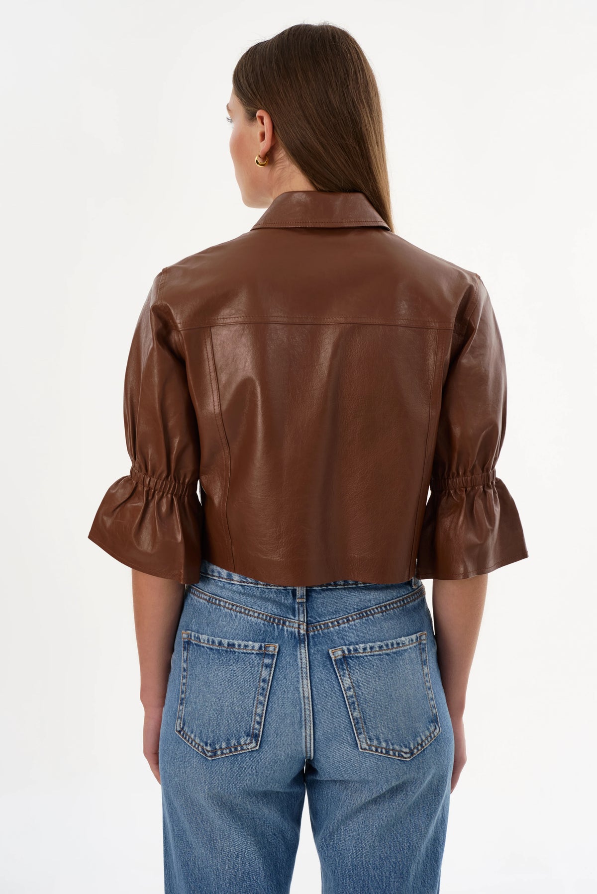 Lamarque Carolina Ruffle Sleeve Leather Jacket