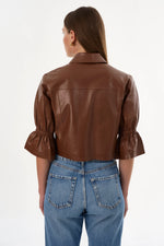 Lamarque Carolina Ruffle Sleeve Leather Jacket