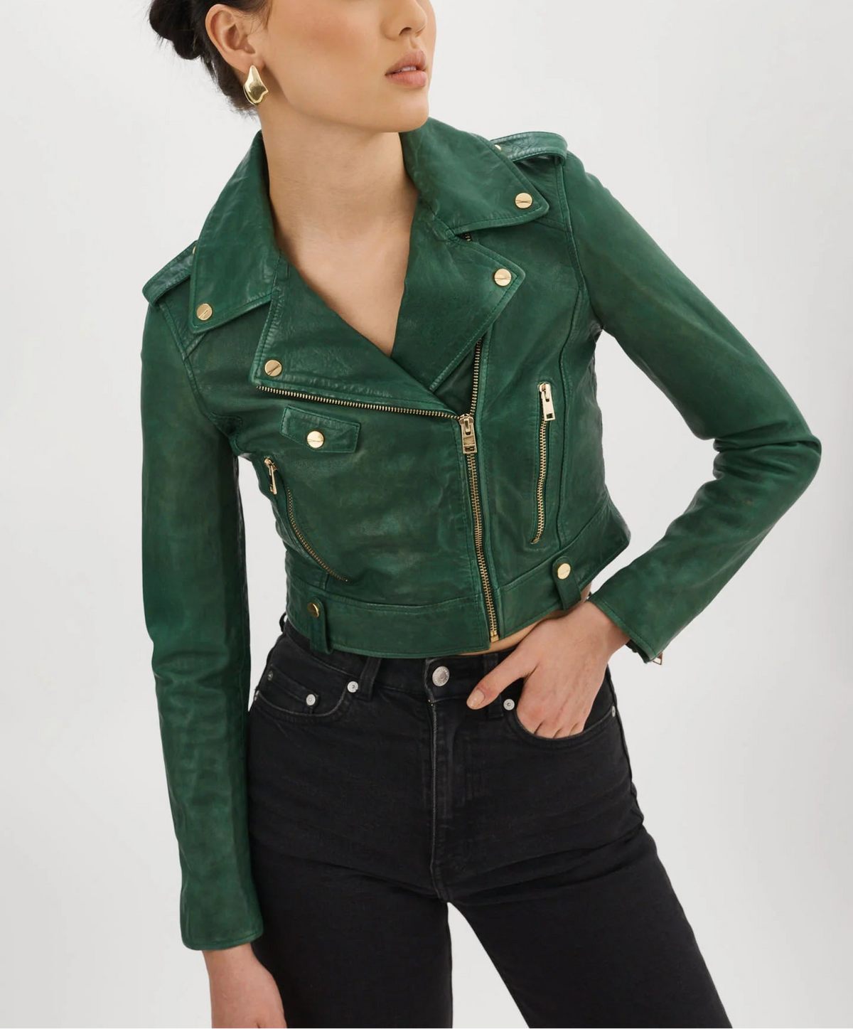 Lamarque Ts Ciara Cropped Leather Biker Jacket