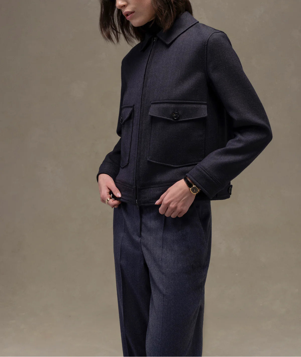 Circolo Blouson Worsted Wool Double Pocket Jacket