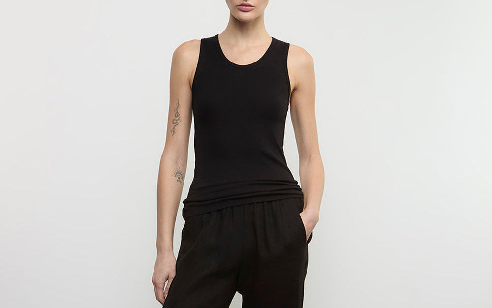 Enza Costa Cotton Rib Scoop Tank