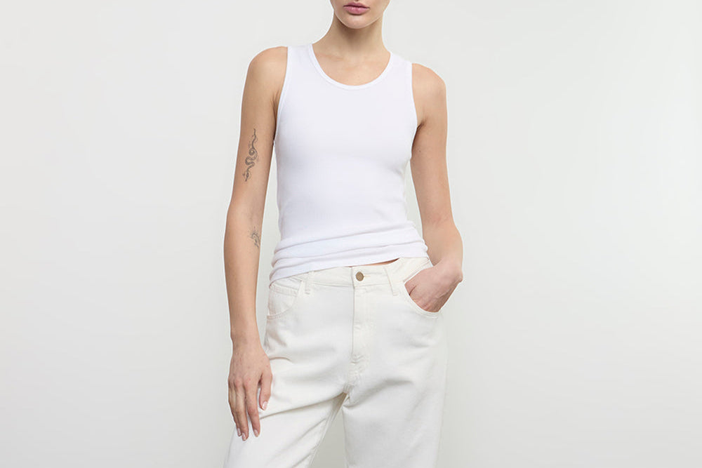 Enza Costa Cotton Rib Scoop Tank