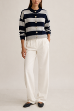 Archer Cashmere Nina Cashmere Striped Crew Neck Cardigan