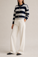 Archer Cashmere Nina Cashmere Striped Crew Neck Cardigan