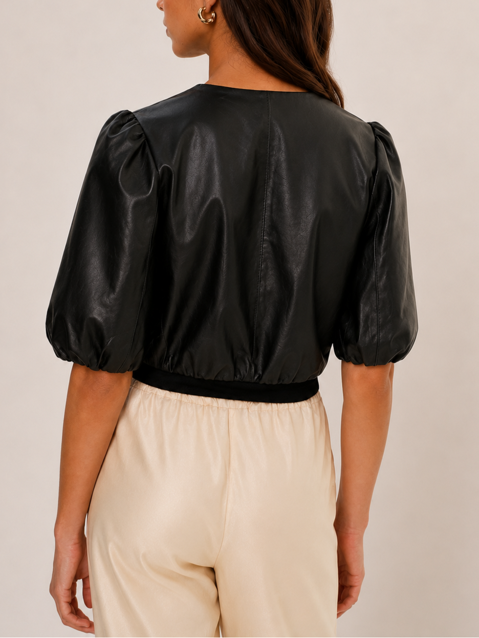 Lamarque Franka Balloon Sleeve Leather Blouse