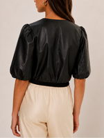 Lamarque Franka Balloon Sleeve Leather Blouse