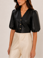 Lamarque Franka Balloon Sleeve Leather Blouse