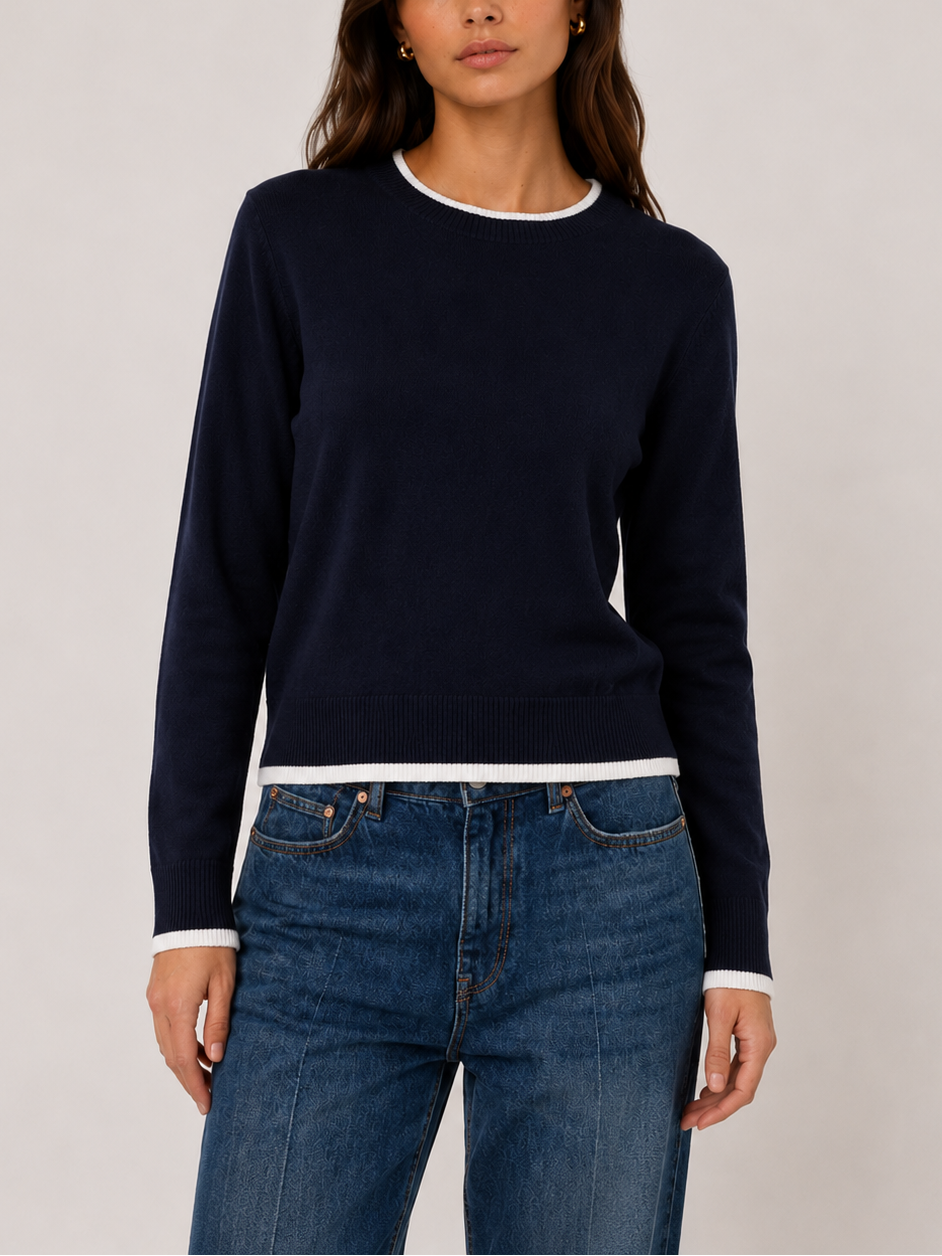 Wispr Double Contrast Trim Crew Neck Sweater