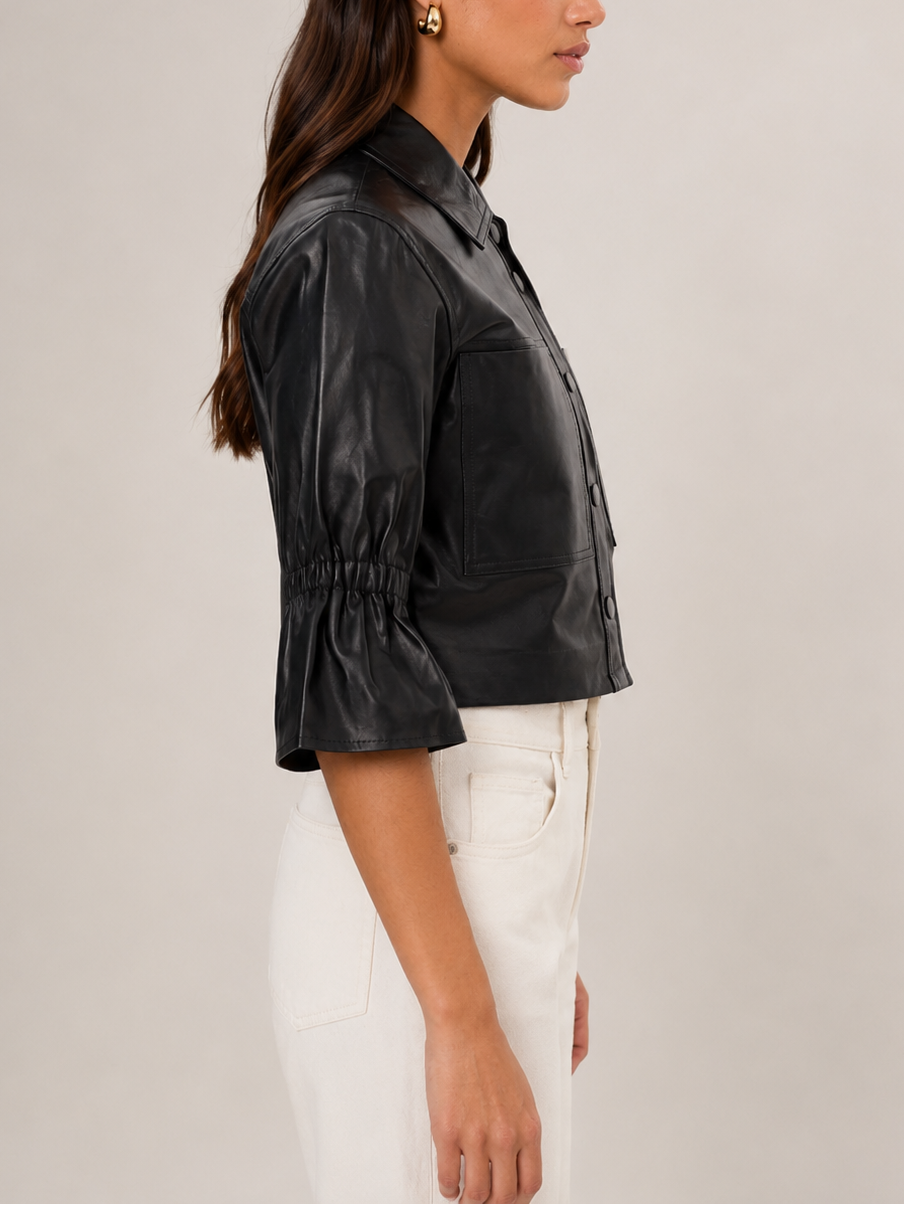 Lamarque Carolina Ruffle Sleeve Leather Jacket