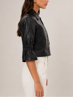 Lamarque Carolina Ruffle Sleeve Leather Jacket