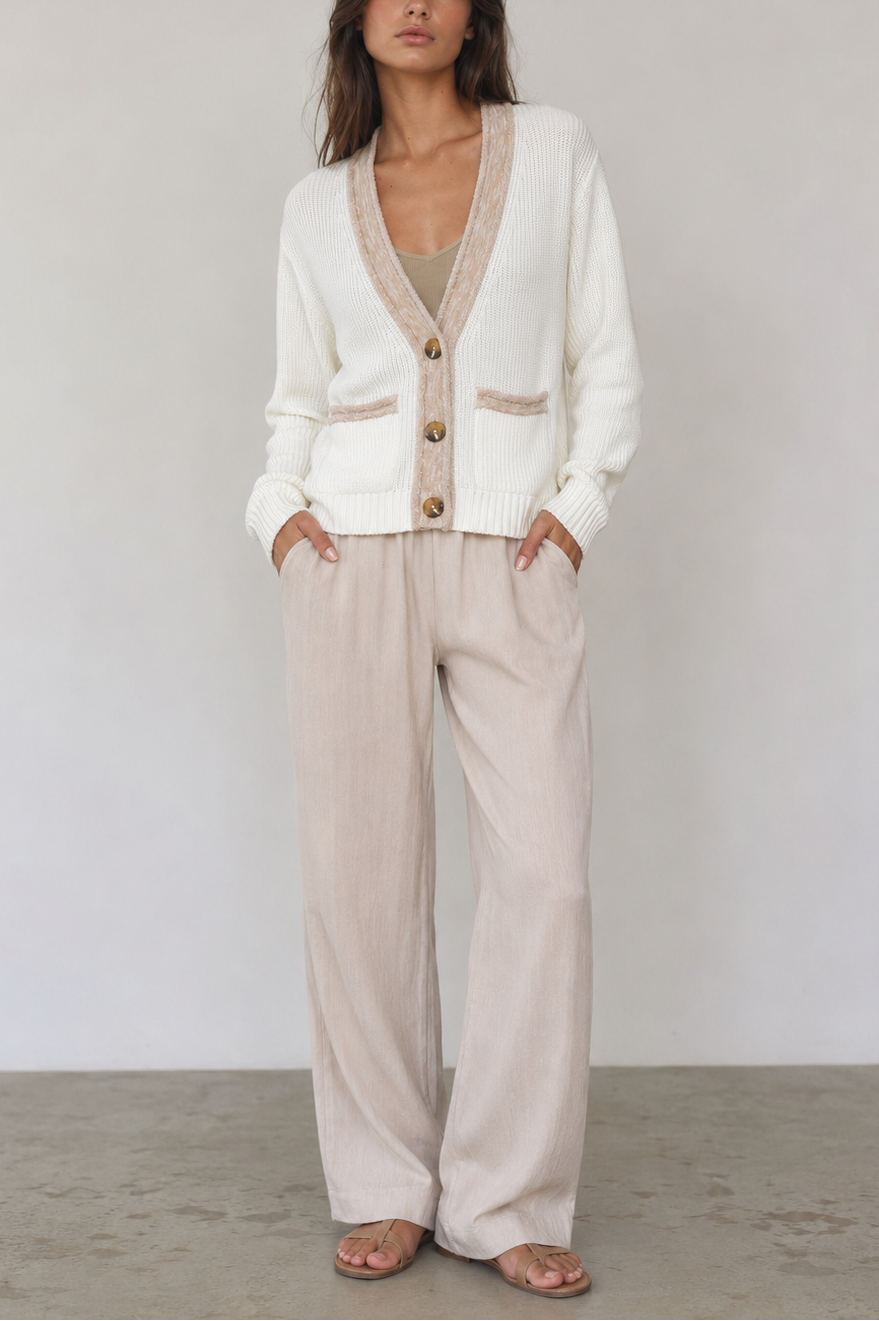 Wispr Contrast Effect Trim Cardigan