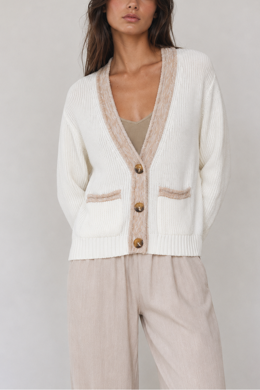 Wispr Contrast Effect Trim Cardigan