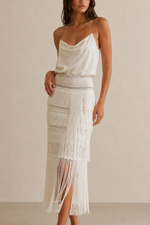 RVN Aria Fringe Embroidery Knitted Skirt
