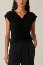 Stateside TS Ruched V-Neck Cap Sleeve Top
