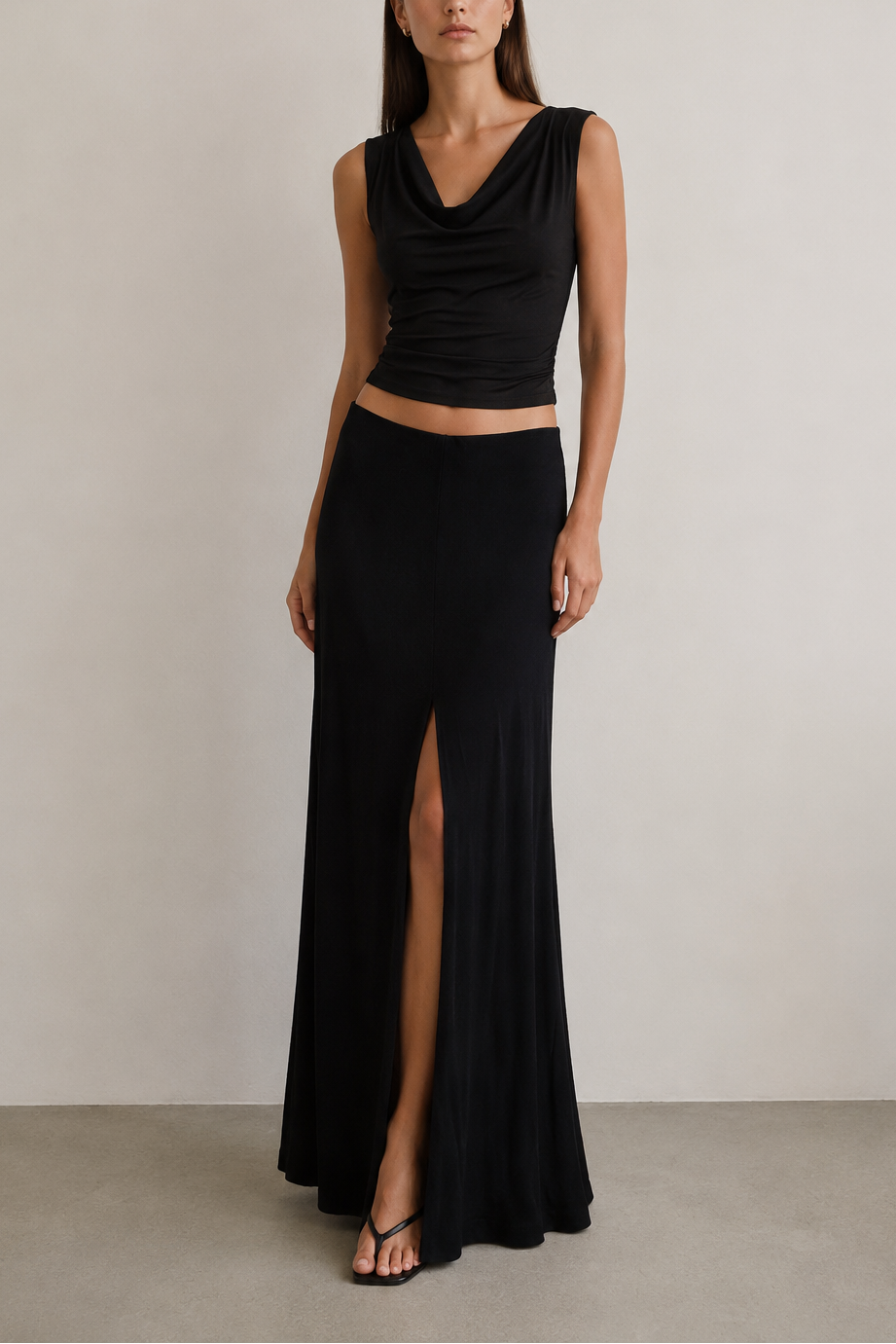 Stateside TS Rib Flowy Maxi Front Slit Skirt