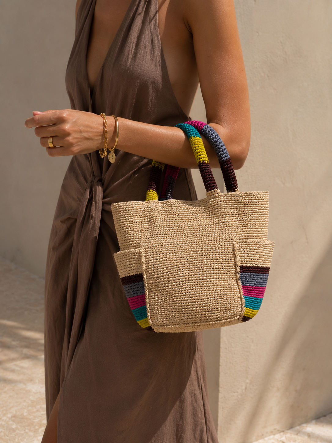Shebobo Milos Crochet Straw Basket Handbag
