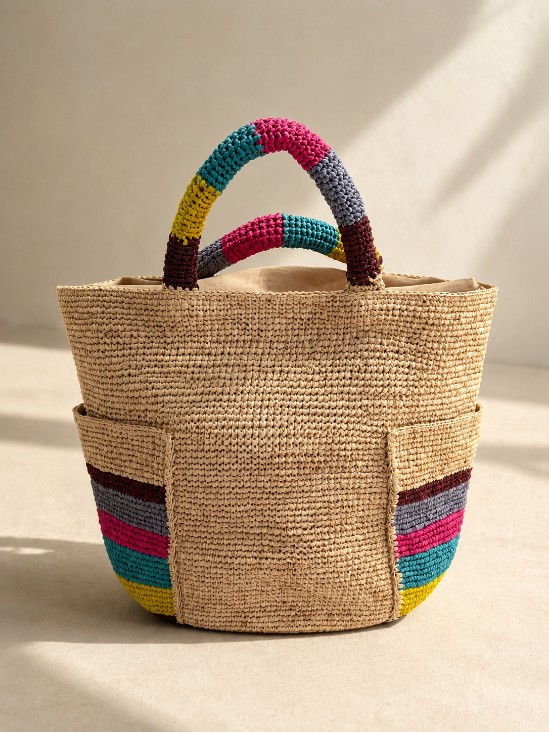 Shebobo Milos Crochet Straw Basket Handbag