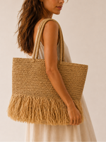 Hanalei Braided Straw Basket Fringe Handbag