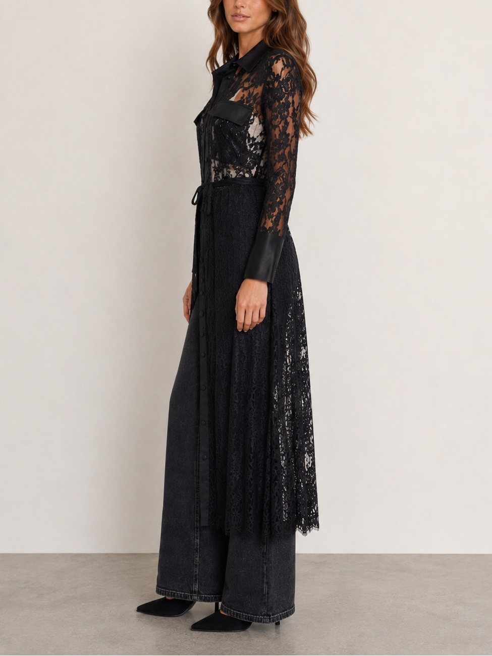 L'agence Leora Lace Button Down Dress