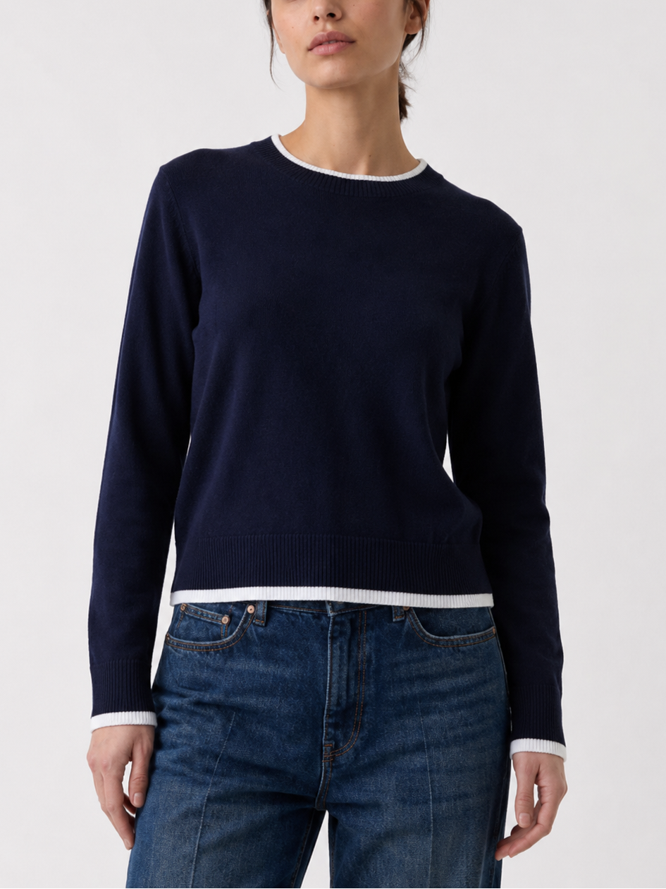 Wispr Double Contrast Trim Crew Neck Sweater