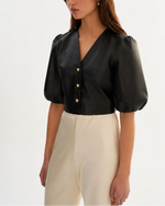 Lamarque Franka Balloon Sleeve Leather Blouse