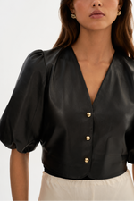 Lamarque Franka Balloon Sleeve Leather Blouse