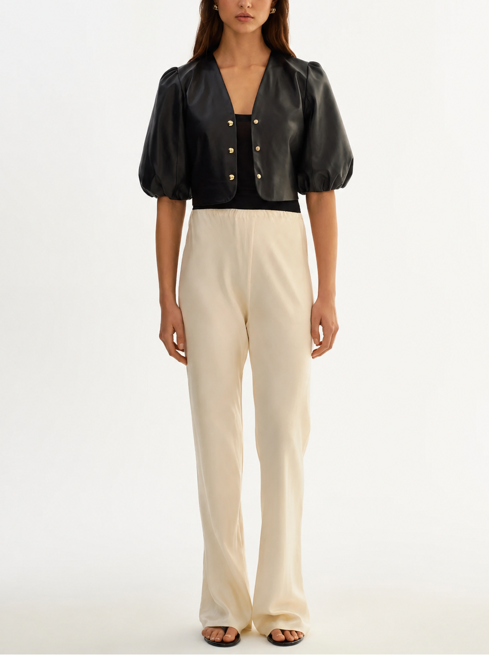 Lamarque Franka Balloon Sleeve Leather Blouse