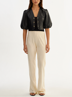 Lamarque Franka Balloon Sleeve Leather Blouse