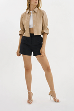 Lamarque Carolina Ruffle Sleeve Leather Jacket