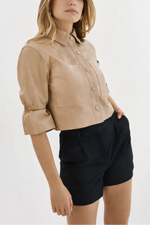 Lamarque Carolina Ruffle Sleeve Leather Jacket