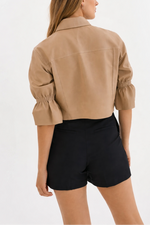 Lamarque Carolina Ruffle Sleeve Leather Jacket